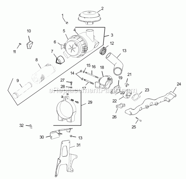 Air Intake/Filtration Assembly Kohler Cv20s P Diagram and Parts List for 74164 240000001-240999999 Toro Lawn Mower