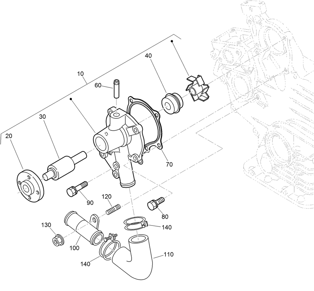 Water Pump And Water Pipe Assembly Diagram and Parts List for 22337CP 410400000 - 999999999 Toro Lawn Tractor Accessories
