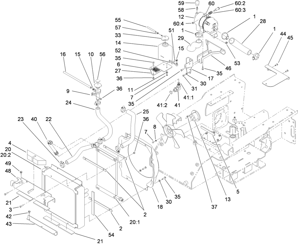 Radiator And Air Cleaner Assembly Diagram and Parts List for 22323 400000000 - 401799999 Toro Lawn Tractor Accessories