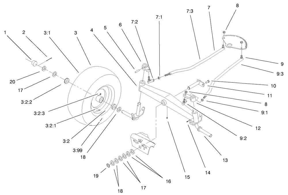 Front Axle Assembly Diagram and Parts List for 72070 9900001 - 9999999 Toro Lawn Tractor