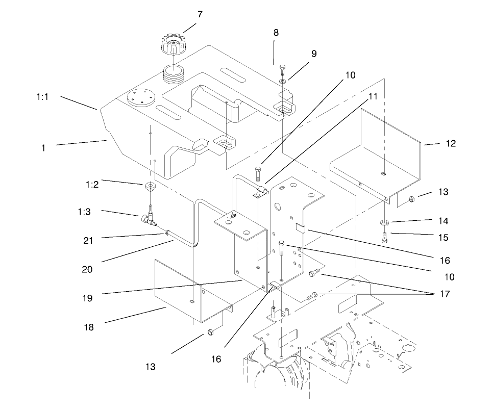 Fuel Tank Assembly Diagram and Parts List for 73441 7900001 - 7999999 Toro Lawn Tractor
