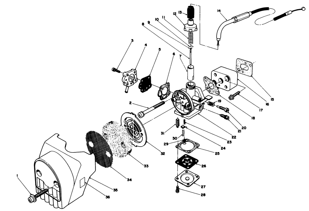 Carburetor & Air Cleaner Assembly Diagram and Parts List for 51645 7000001 - 7999999 Toro Trimmer