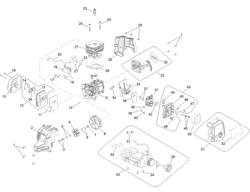 Power Head Components Assembly Diagram and Parts List for 51998 322000001 - 322999999 Toro Trimmer