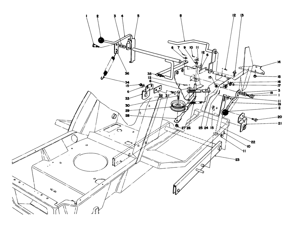Shift & Clutch Assembly Diagram and Parts List for 57360 5000001 - 5999999 Toro Lawn Tractor