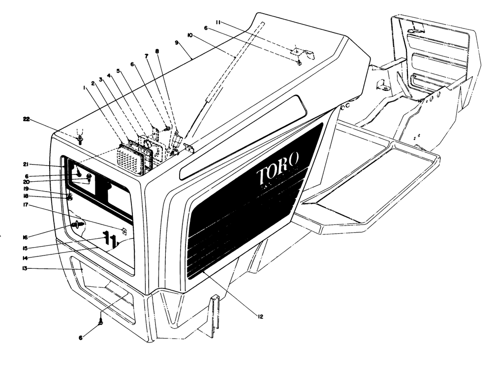 Hood Assembly Diagram and Parts List for 57357 4000001 - 4999999 Toro Lawn Tractor