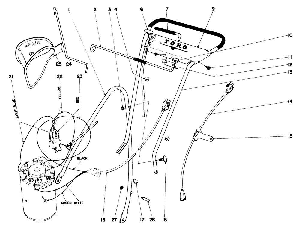 Handle Assembly Diagram and Parts List for 18301 0000001 - 0999999 Toro Lawn Mower