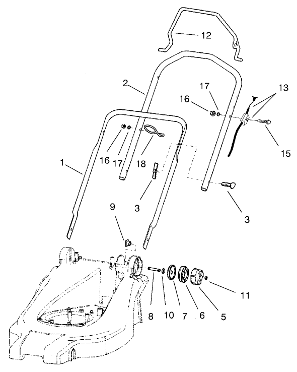 Handle Assembly Diagram and Parts List for 21022 8900001 - 8999999 Toro Lawn Mower