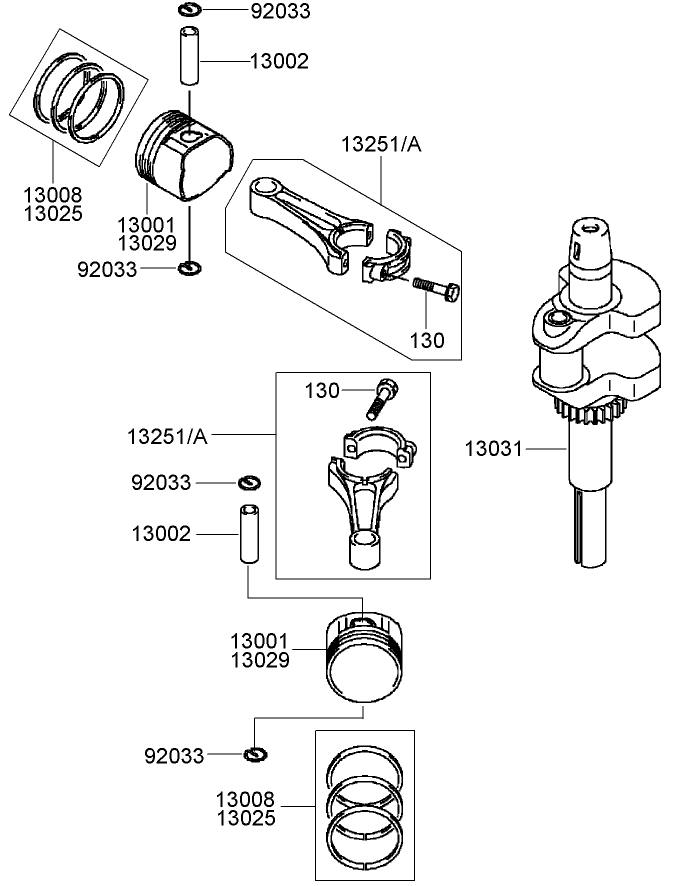 Piston And Crankshaft Assembly Diagram and Parts List for 39984 (280000001-280999999)(2008) Toro Lawn Mower