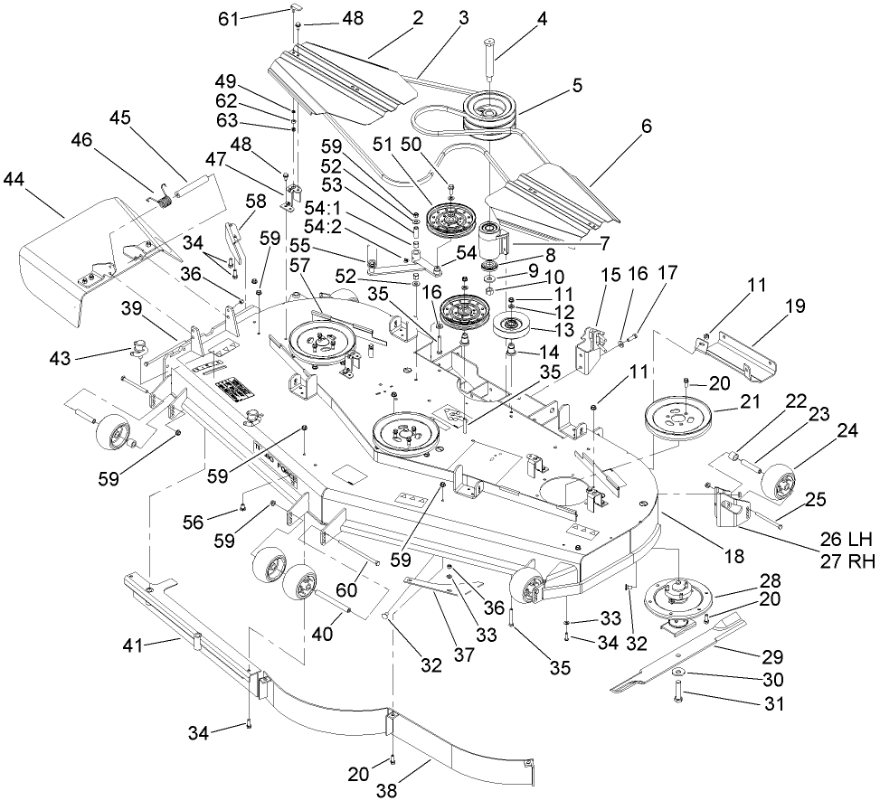 Deck Assembly Diagram and Parts List for 74269TE (270000001-270999999)(2007) Toro Lawn Mower