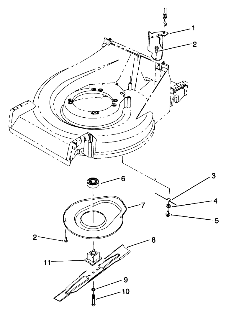 Blade & Shield Assembly Diagram and Parts List for 22042 1000001 - 1999999 Toro Lawn Mower