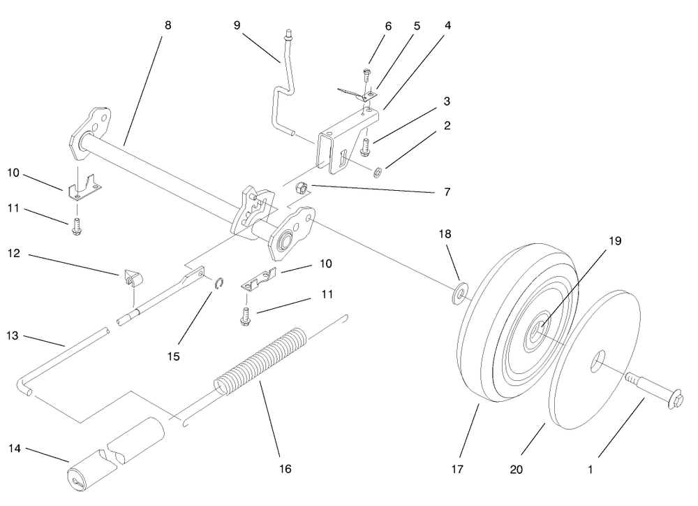 Deck Suspension Assembly Diagram and Parts List for 20803 7900001 - 7999999 Toro Lawn Mower