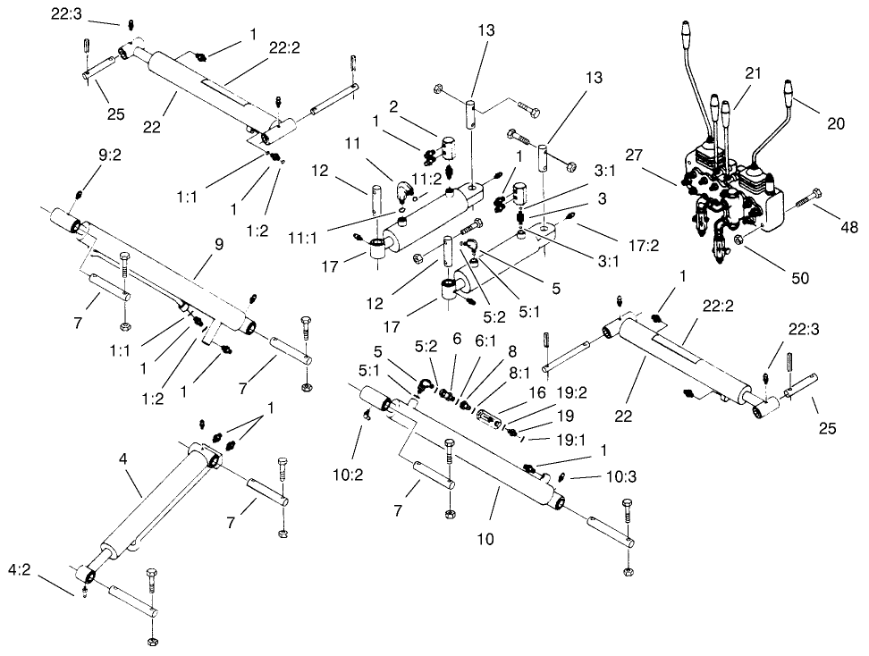 Cylinder And Controls Assembly Diagram and Parts List for 22412 990001 - 999999 Toro Lawn Tractor Accessories