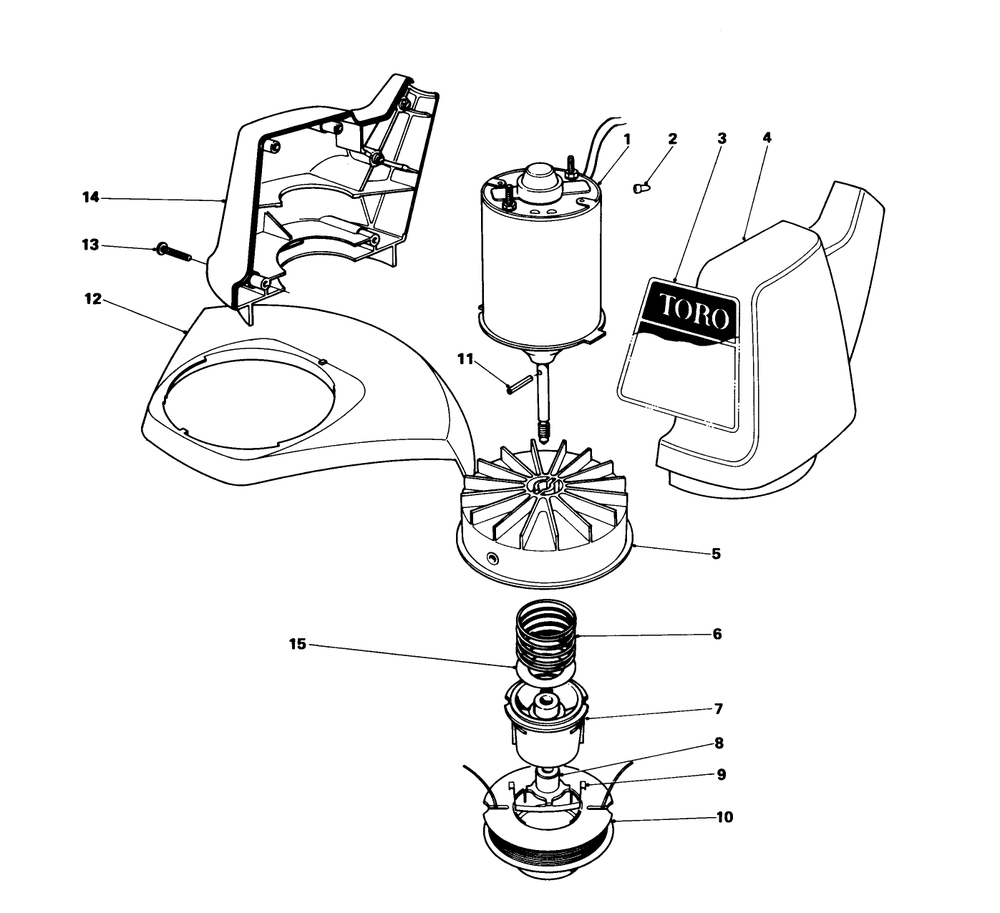 Motor And Housing Assembly Diagram and Parts List for 51425 0000001 - 0999999 Toro Trimmer