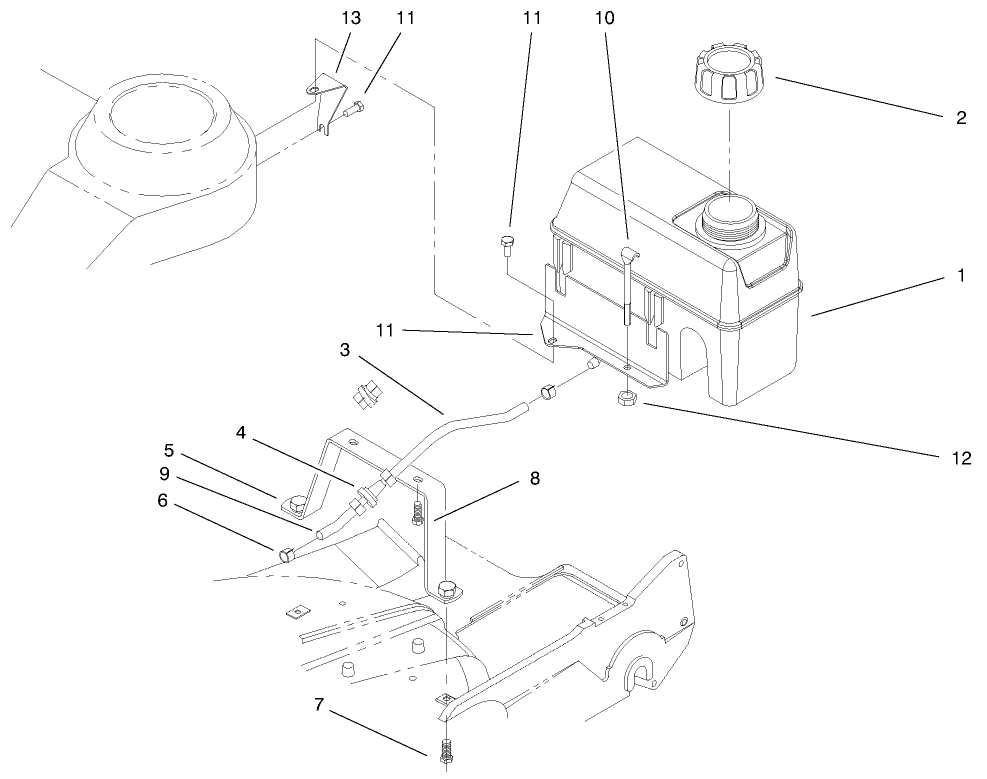 Gas Tank Assembly Diagram and Parts List for 22045 9900001 - 9999999 Toro Lawn Mower