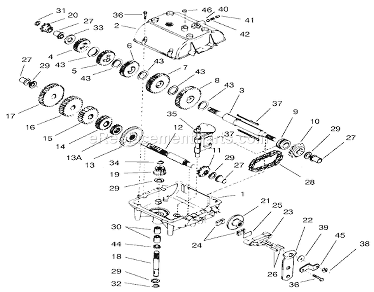 Differential Assembly Diagram and Parts List for 70044 9900001-9999999 - 1999 Toro Lawn Tractor