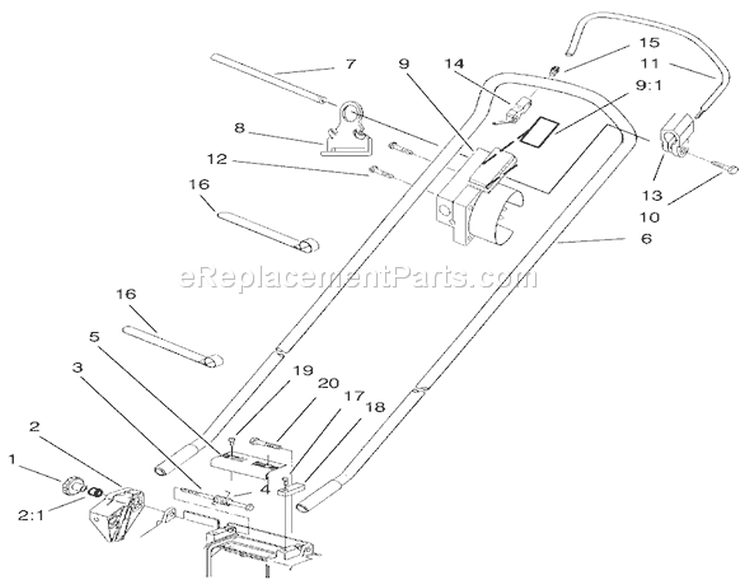 Handle Assembly Diagram and Parts List for 70060 79000001-79999999 - 1997 Toro Lawn Tractor