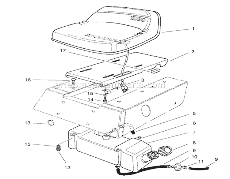 Seat & Gas Tank Assembly Diagram and Parts List for 70060 89000001-89999999 - 1998 Toro Lawn Tractor