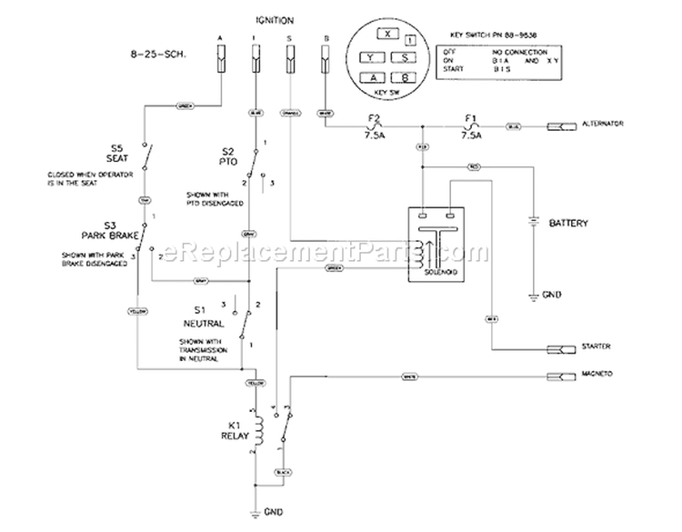 Electrical Schematic Diagram and Parts List for 70060 89000001-89999999 - 1998 Toro Lawn Tractor