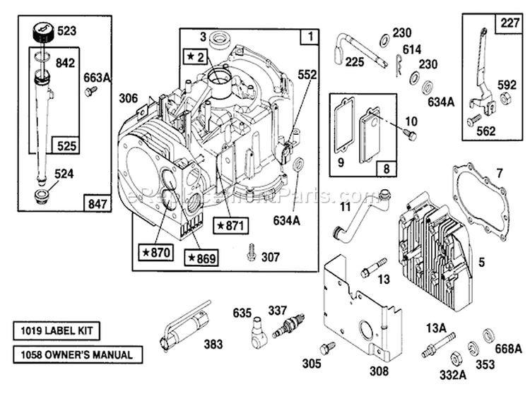 Engine Briggs & Stratton Model 28d707-0124-01 Diagram and Parts List for 70081 7900001-7999999 - 1997 Toro Lawn Tractor