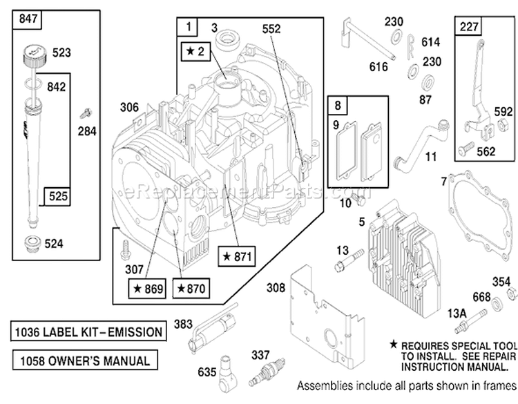 Engine Briggs & Stratton Model 28m707-1182-E1 Diagram and Parts List for 70082 8900001-8999999 - 1998 Toro Lawn Tractor