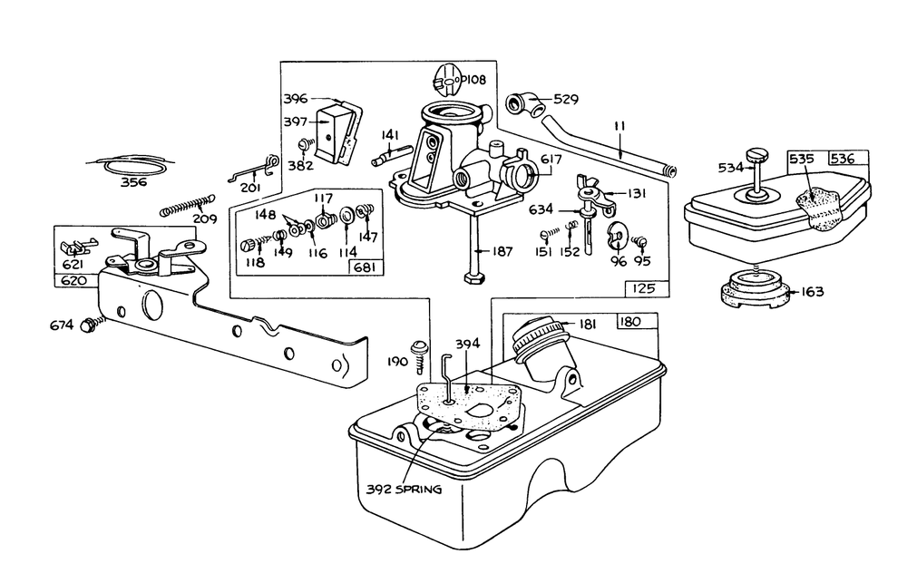 Briggs & Stratton Carburetor Assembly Model 390064 For 19" Hand Propelled Model 16067 Diagram and Parts List for 16155 7000001 - 7999999 Toro Lawn Mower
