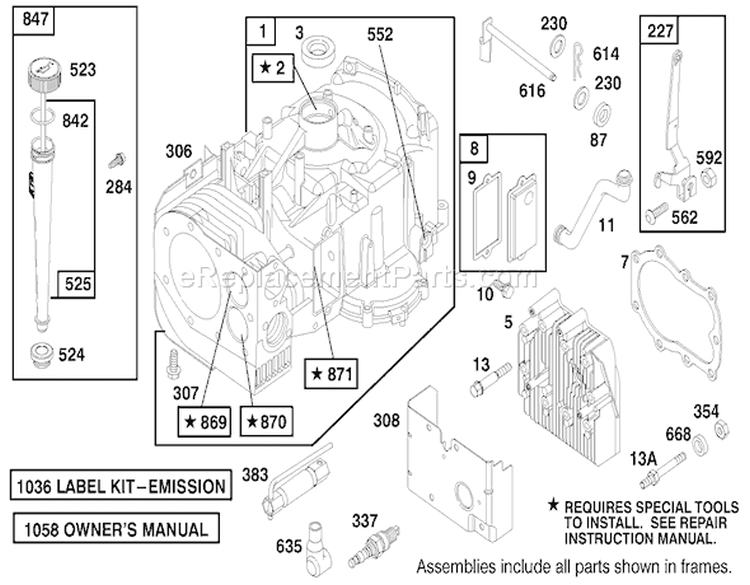 Engine Briggs & Stratton Model 28m707-1182-E1 Diagram and Parts List for 70089 9900001-9999999 - 1999 Toro Lawn Tractor