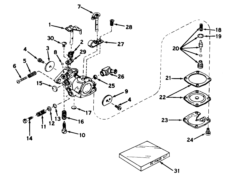 Carburetor Model No. 631507 Diagram and Parts List for 31501 0000001 - 0999999 Toro Snow Blower