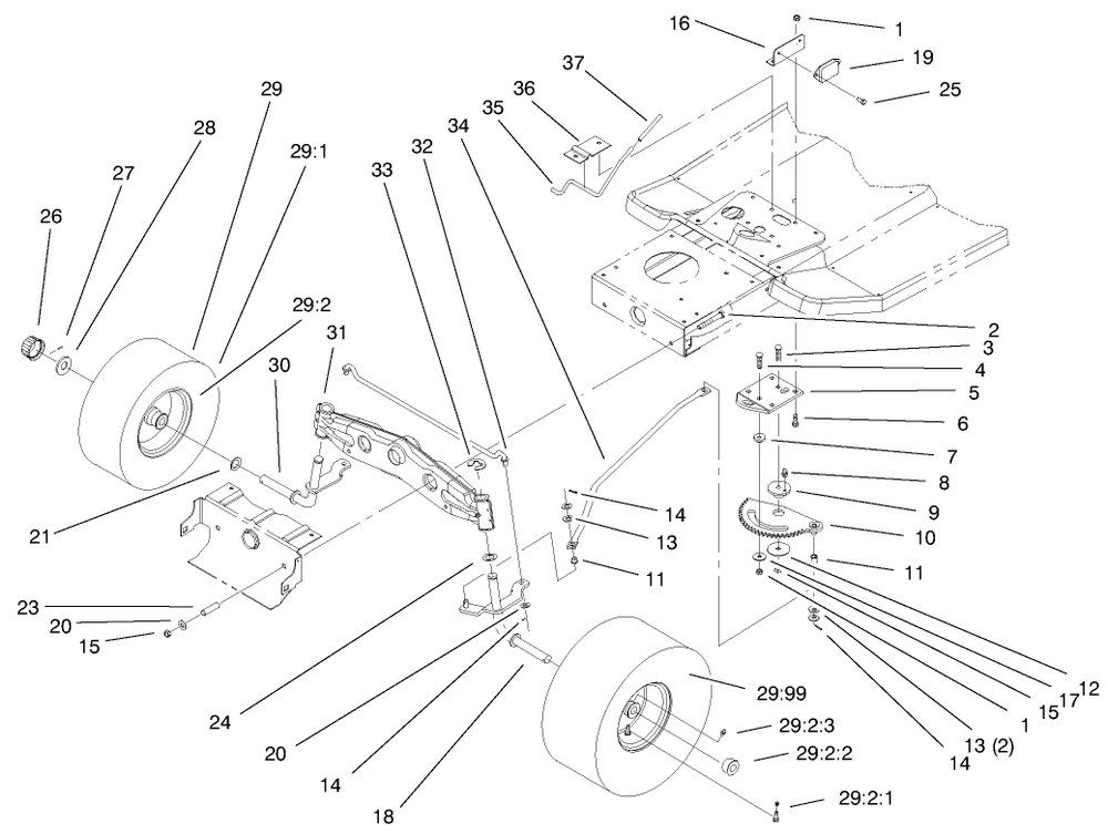 Steering Components Assembly Diagram and Parts List for 71199 9900001 - 9999999 Toro Lawn Tractor