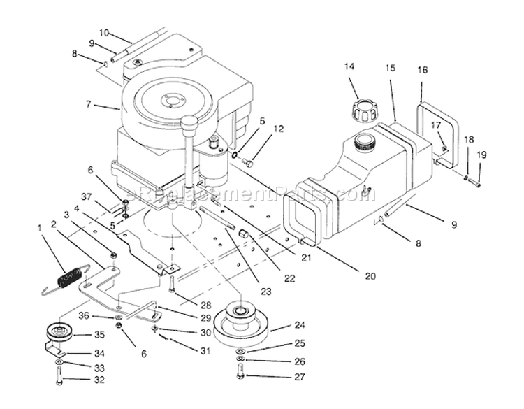 Engine Assembly Diagram and Parts List for 70080 5900001-5999999 - 1995 Toro Lawn Tractor