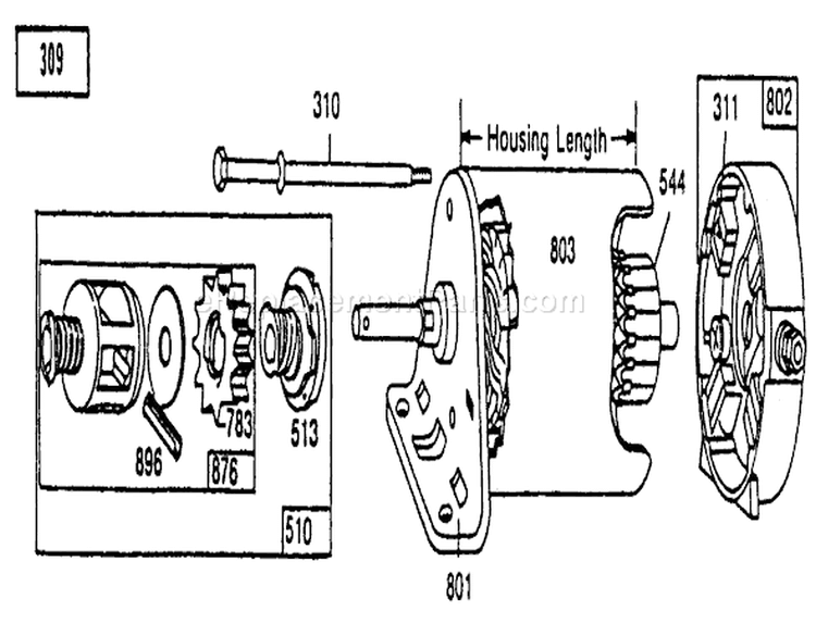 Starter-Briggs & Stratton Diagram and Parts List for 70080 6900001-6999999 - 1996 Toro Lawn Tractor