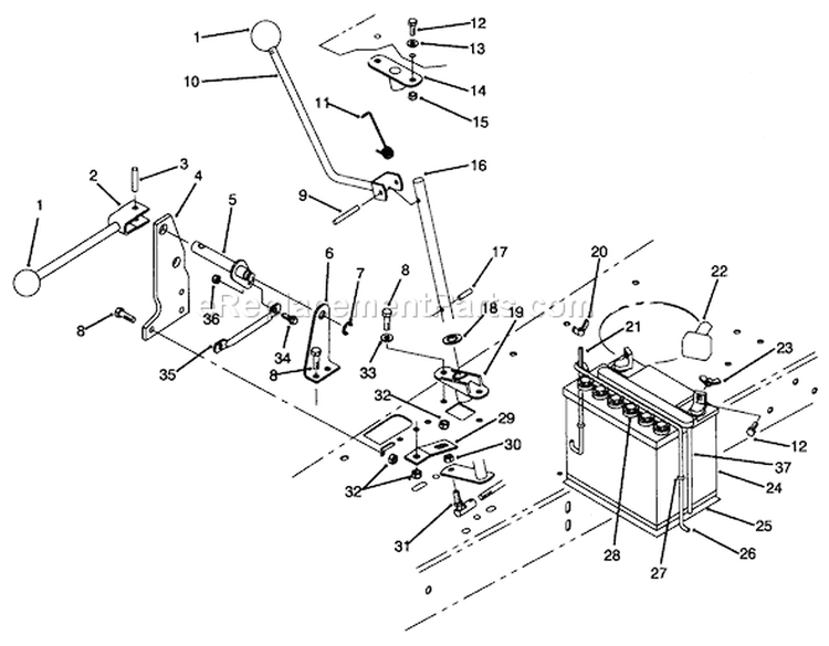 Transmission Linkage Assembly Diagram and Parts List for 70080 6900001-6999999 - 1996 Toro Lawn Tractor