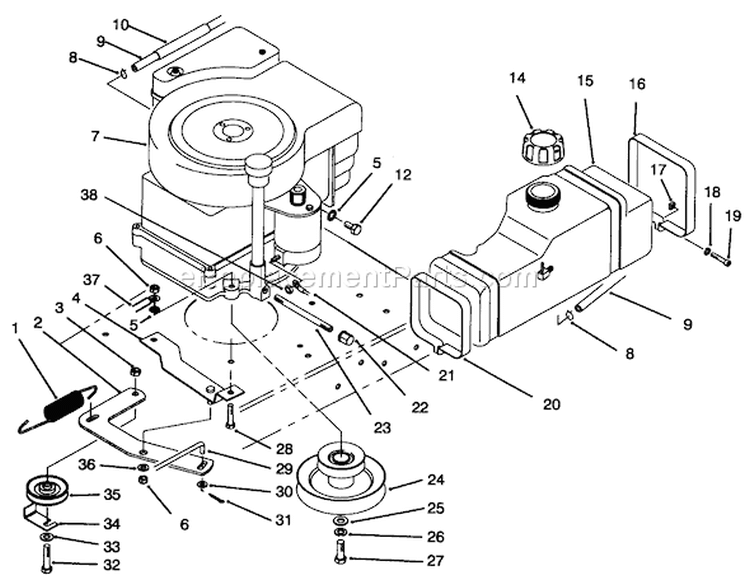 Engine Assembly Diagram and Parts List for 70080 6900001-6999999 - 1996 Toro Lawn Tractor