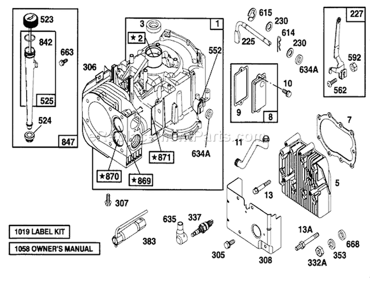 Engine Briggs & Stratton Model 28b707-0126-01 Diagram and Parts List for 70080 6900001-6999999 - 1996 Toro Lawn Tractor