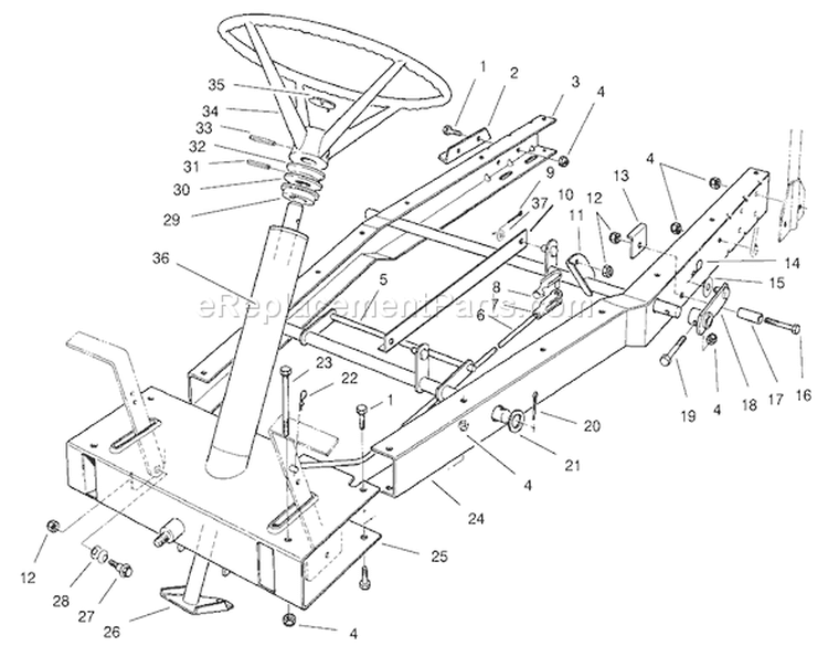 Frame Assembly Diagram and Parts List for 70122 210000001-210999999 - 2001 Toro Lawn Tractor