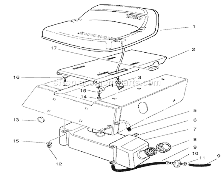 Seat & Gas Tank Assembly Diagram and Parts List for 70122 210000001-210999999 - 2001 Toro Lawn Tractor