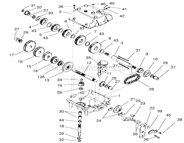 Transmission Peerless Diagram and Parts List for 70122 210000001-210999999 - 2001 Toro Lawn Tractor