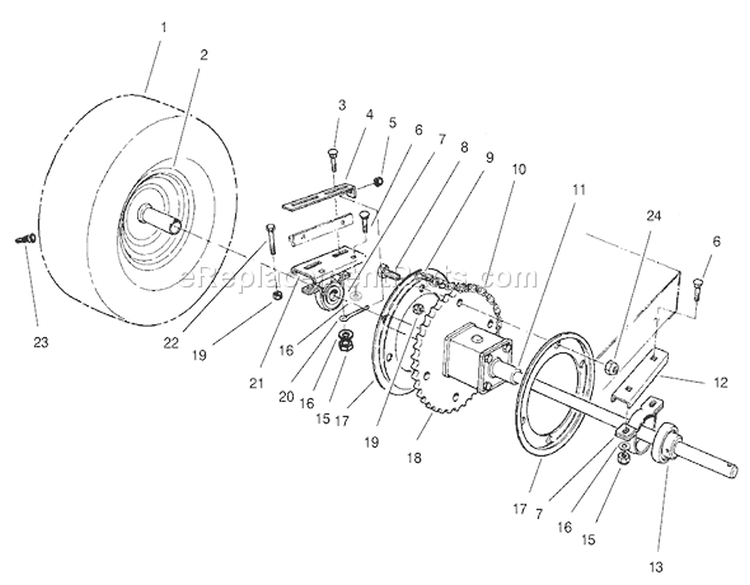 Rear Axle Assembly Diagram and Parts List for 70122 200000001-200999999 - 2000 Toro Lawn Tractor