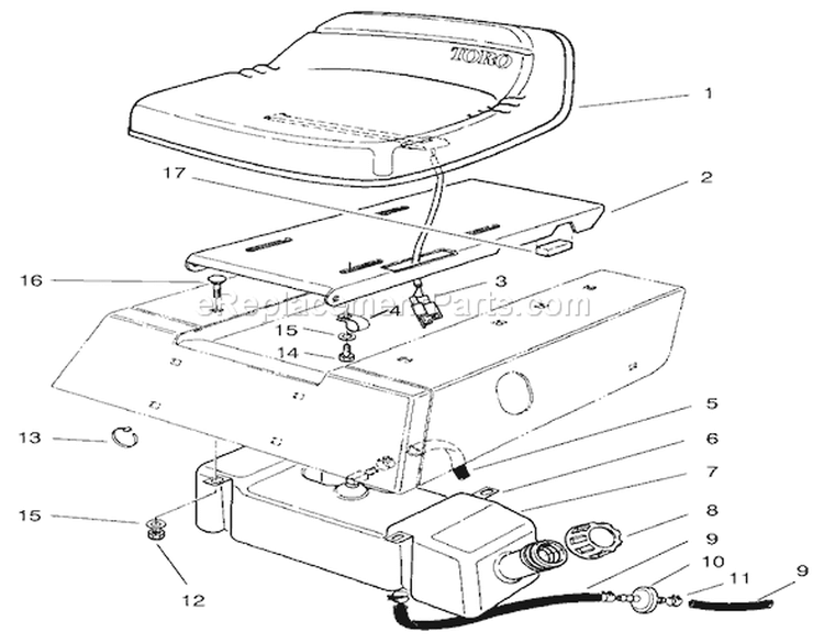 Seat & Gas Tank Assembly Diagram and Parts List for 70122 200000001-200999999 - 2000 Toro Lawn Tractor
