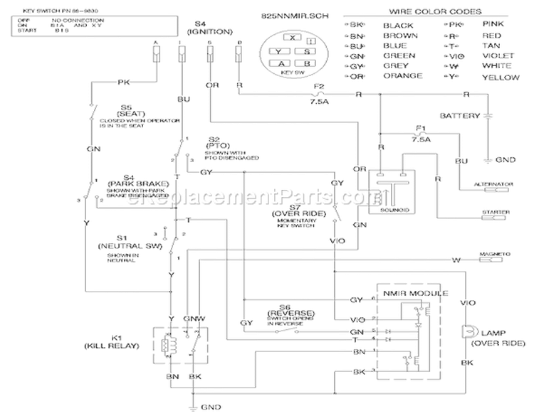Electrical Schematic Diagram and Parts List for 70122 200000001-200999999 - 2000 Toro Lawn Tractor