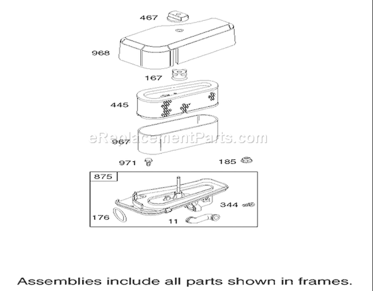 Air Cleaner Assembly Engine Briggs and Stratton Diagram and Parts List for 70125 220000001-220999999 - 2002 Toro Lawn Tractor