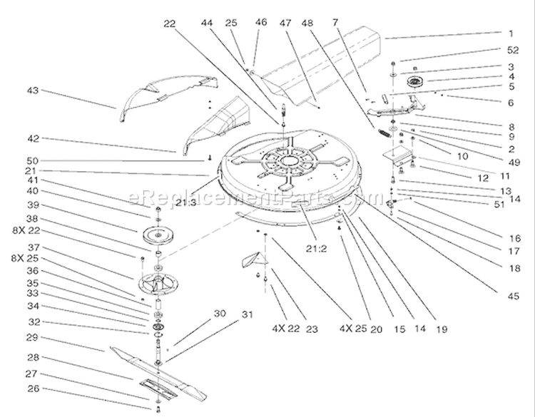 Deck and Spindle Assembly Diagram and Parts List for 70125 220000001-220999999 - 2002 Toro Lawn Tractor