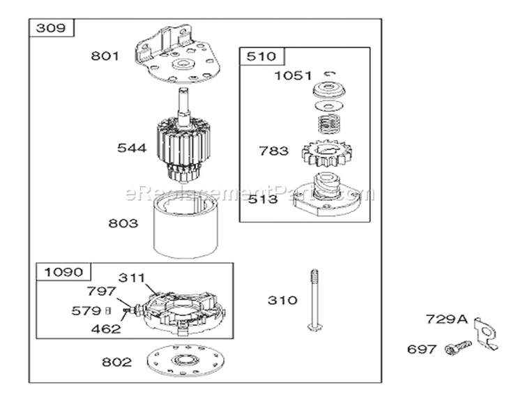 Starter Assembly Engine Briggs and Stratton Diagram and Parts List for 70125 220000001-220999999 - 2002 Toro Lawn Tractor