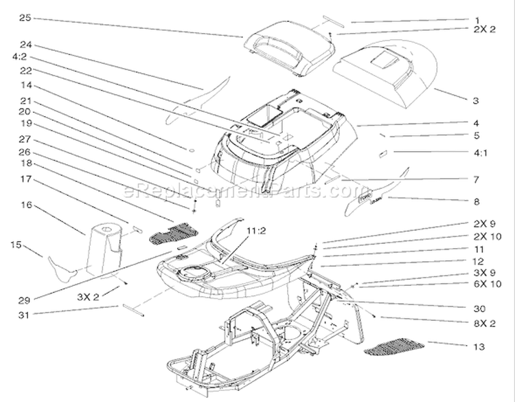 Body and Decal Assembly Diagram and Parts List for 70125 220000001-220999999 - 2002 Toro Lawn Tractor
