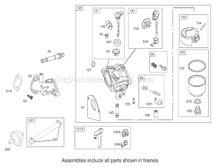 Carburetor Assembly Engine Briggs and Stratton Diagram and Parts List for 70125 220000001-220999999 - 2002 Toro Lawn Tractor