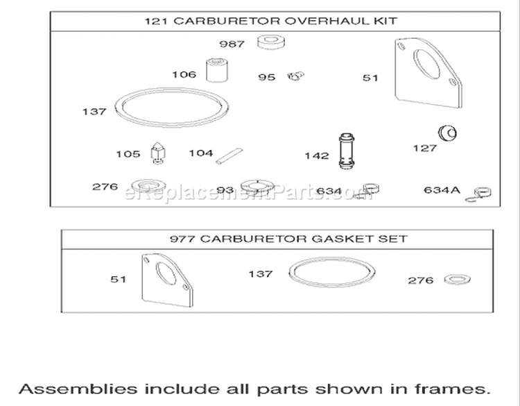 Carburetor Overhaul Kit Assembly Engine Briggs and Stratton Diagram and Parts List for 70125 220000001-220999999 - 2002 Toro Lawn Tractor