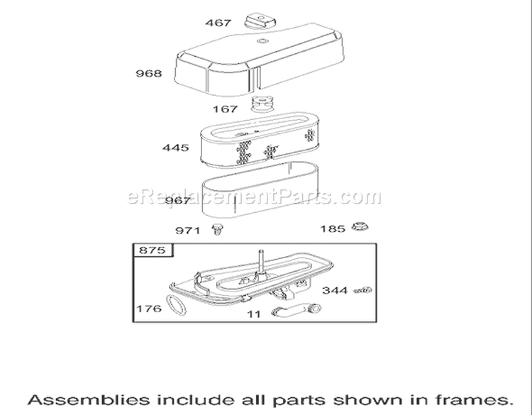 Air Cleaner Assembly Engine Briggs and Stratton Diagram and Parts List for 70125 230000001-230999999 - 2003 Toro Lawn Tractor