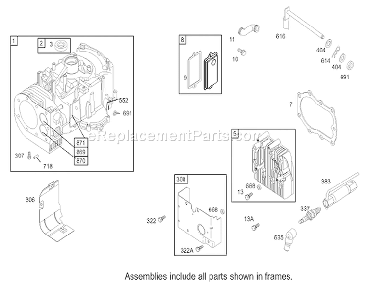 Cylinder Assembly Engine Briggs and Stratton Diagram and Parts List for 70125 230000001-230999999 - 2003 Toro Lawn Tractor
