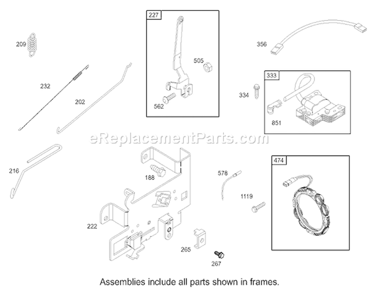 Governor Assembly Engine Briggs and Stratton Diagram and Parts List for 70125 230000001-230999999 - 2003 Toro Lawn Tractor