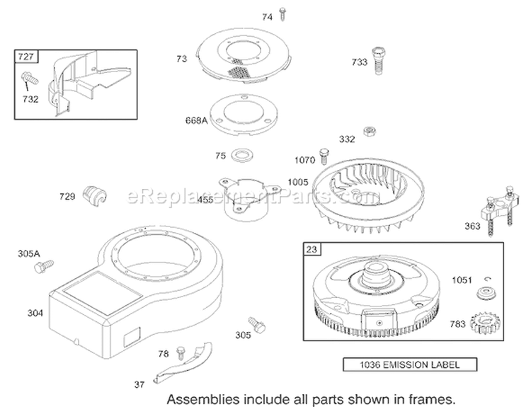 Blower Housing Assembly Engine Briggs and Stratton Diagram and Parts List for 70125 230000001-230999999 - 2003 Toro Lawn Tractor