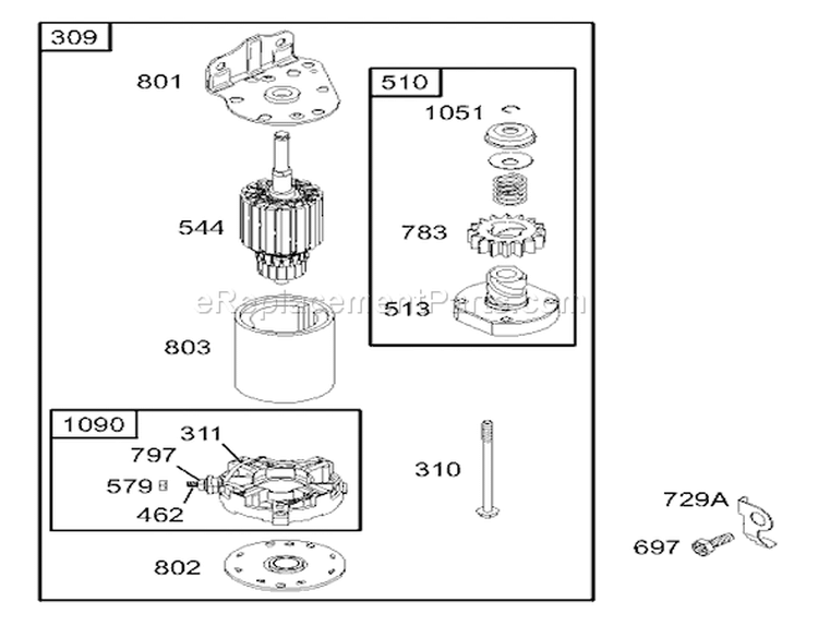 Starter Assembly Engine Briggs and Stratton Diagram and Parts List for 70125 230000001-230999999 - 2003 Toro Lawn Tractor